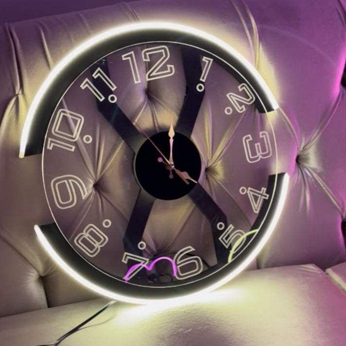 🕰️ Neon Glow Time: Modern Wall Clock With Ambient Light - SIA DECOR's Neon Art Wall Clocks! 🏠✨ECOR'