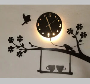 ☕ Large Wooden Hanging Cups with Tree Branch Clock 🌿