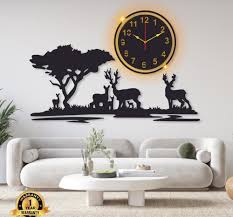 🦌 Big Wooden Grazing Deer in Meadows Wall Clock | 40x18 Inches | Laser-Cut Perfection! ⏳